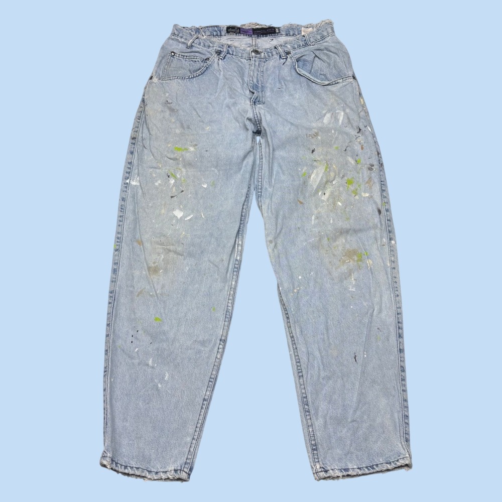 Vintage Levis SilverTab Baggy Jeans Light Wash Paint Splatter Distressed 34x29